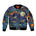 Underwater Turtles Starry Night Sky Sleeve Zip Bomber Jacket Aboriginal Dot Painting Full Moon Coral Landscape