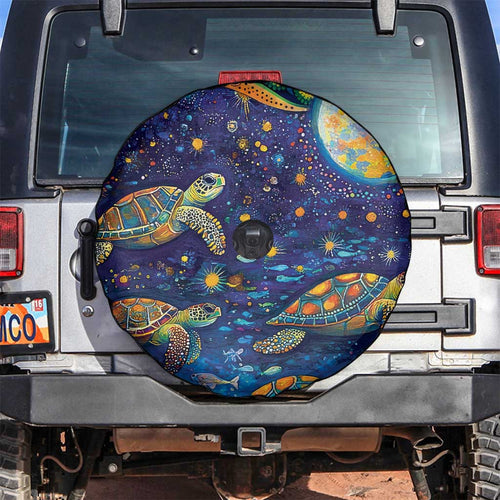 Underwater Turtles Starry Night Sky Spare Tire Cover Aboriginal Dot Painting Full Moon Coral Landscape