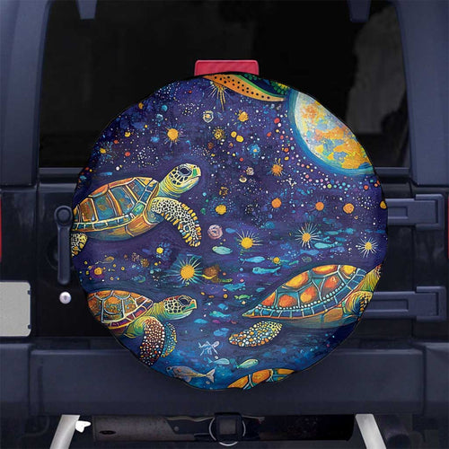 Underwater Turtles Starry Night Sky Spare Tire Cover Aboriginal Dot Painting Full Moon Coral Landscape