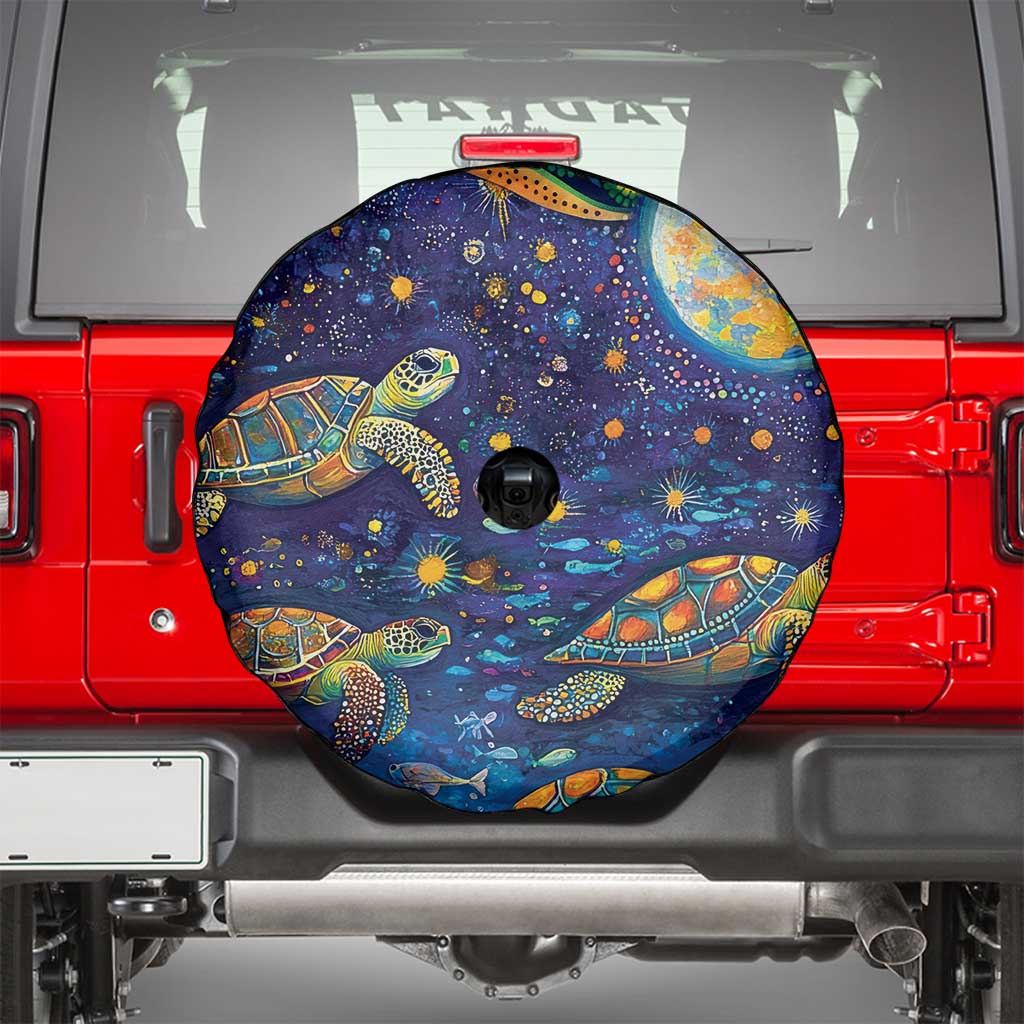 Underwater Turtles Starry Night Sky Spare Tire Cover Aboriginal Dot Painting Full Moon Coral Landscape