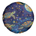 Underwater Turtles Starry Night Sky Spare Tire Cover Aboriginal Dot Painting Full Moon Coral Landscape