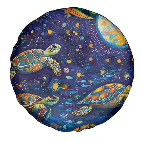 Underwater Turtles Starry Night Sky Spare Tire Cover Aboriginal Dot Painting Full Moon Coral Landscape