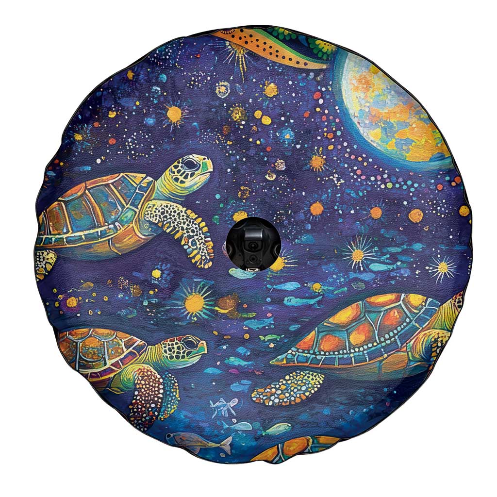 Underwater Turtles Starry Night Sky Spare Tire Cover Aboriginal Dot Painting Full Moon Coral Landscape