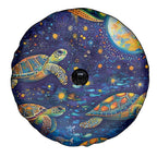 Underwater Turtles Starry Night Sky Spare Tire Cover Aboriginal Dot Painting Full Moon Coral Landscape