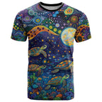 Underwater Turtles Starry Night Sky T Shirt Aboriginal Dot Painting Full Moon Coral Landscape