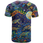 Underwater Turtles Starry Night Sky T Shirt Aboriginal Dot Painting Full Moon Coral Landscape