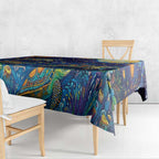 Underwater Turtles Starry Night Sky Tablecloth Aboriginal Dot Painting Full Moon Coral Landscape