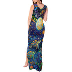 Underwater Turtles Starry Night Sky Tank Maxi Dress Aboriginal Dot Painting Full Moon Coral Landscape