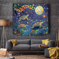 Underwater Turtles Starry Night Sky Tapestry Aboriginal Dot Painting Full Moon Coral Landscape