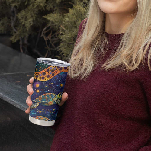 Underwater Turtles Starry Night Sky Tumbler Cup Aboriginal Dot Painting Full Moon Coral Landscape