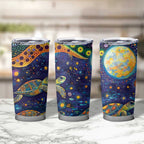 Underwater Turtles Starry Night Sky Tumbler Cup Aboriginal Dot Painting Full Moon Coral Landscape