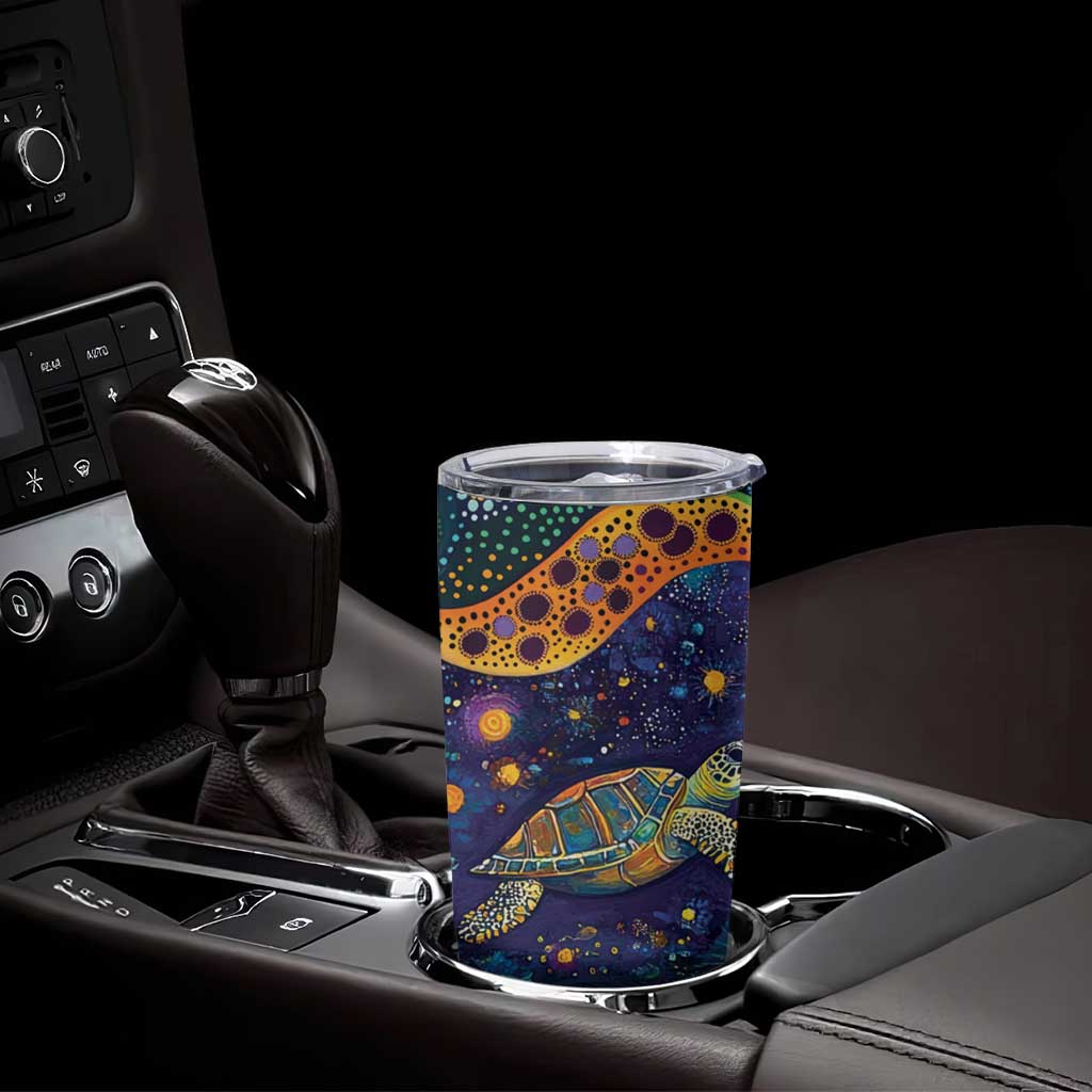 Underwater Turtles Starry Night Sky Tumbler Cup Aboriginal Dot Painting Full Moon Coral Landscape