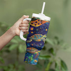 Underwater Turtles Starry Night Sky Tumbler With Handle Aboriginal Dot Painting Full Moon Coral Landscape