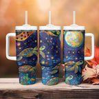 Underwater Turtles Starry Night Sky Tumbler With Handle Aboriginal Dot Painting Full Moon Coral Landscape