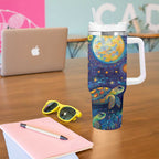 Underwater Turtles Starry Night Sky Tumbler With Handle Aboriginal Dot Painting Full Moon Coral Landscape