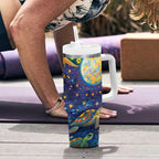 Underwater Turtles Starry Night Sky Tumbler With Handle Aboriginal Dot Painting Full Moon Coral Landscape