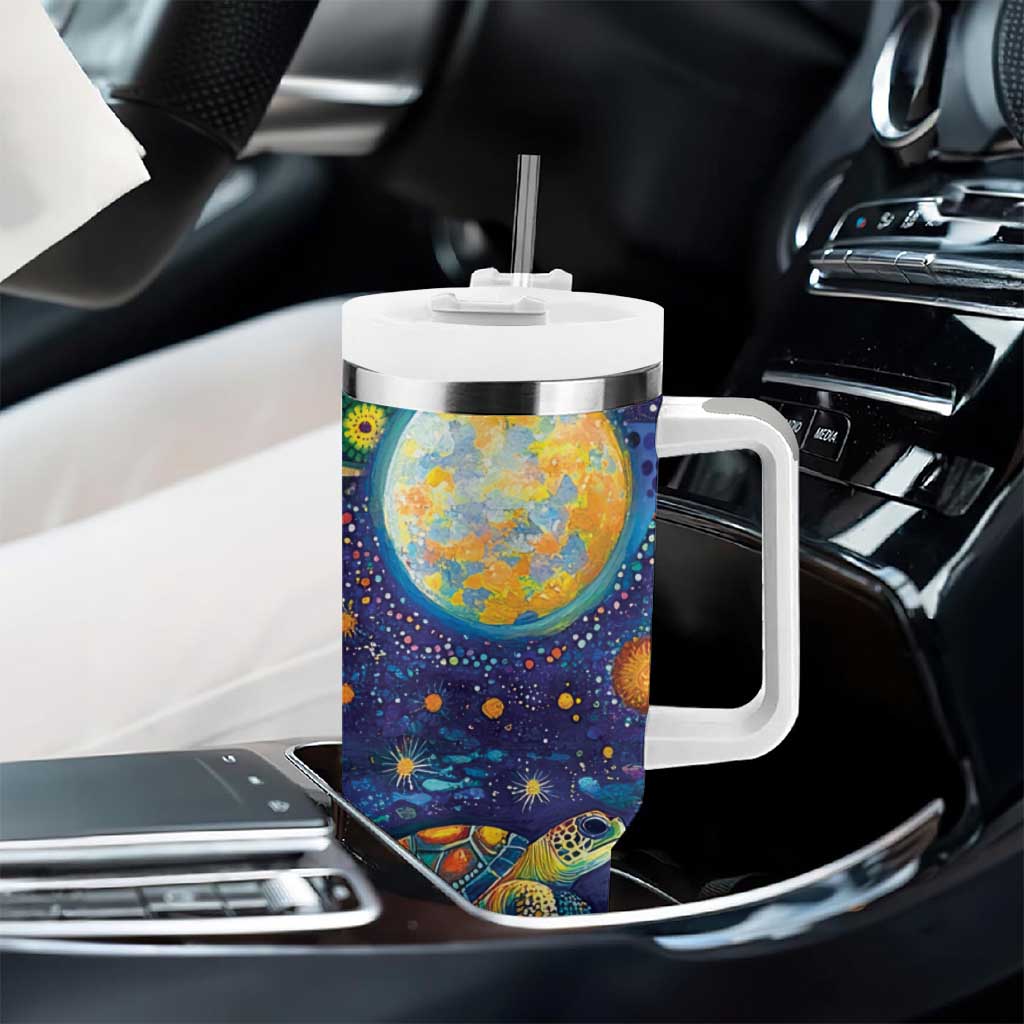 Underwater Turtles Starry Night Sky Tumbler With Handle Aboriginal Dot Painting Full Moon Coral Landscape