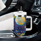Underwater Turtles Starry Night Sky Tumbler With Handle Aboriginal Dot Painting Full Moon Coral Landscape