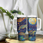 Underwater Turtles Starry Night Sky Tumbler With Handle Aboriginal Dot Painting Full Moon Coral Landscape
