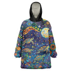 Underwater Turtles Starry Night Sky Wearable Blanket Hoodie Aboriginal Dot Painting Full Moon Coral Landscape