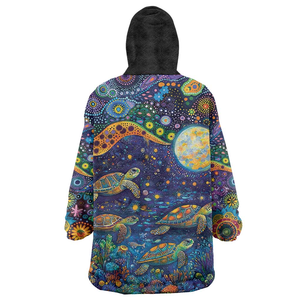 Underwater Turtles Starry Night Sky Wearable Blanket Hoodie Aboriginal Dot Painting Full Moon Coral Landscape