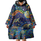 Underwater Turtles Starry Night Sky Wearable Blanket Hoodie Aboriginal Dot Painting Full Moon Coral Landscape
