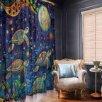 Underwater Turtles Starry Night Sky Window Curtain Aboriginal Dot Painting Full Moon Coral Landscape