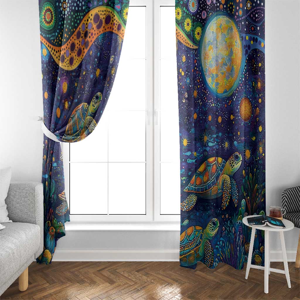 Underwater Turtles Starry Night Sky Window Curtain Aboriginal Dot Painting Full Moon Coral Landscape