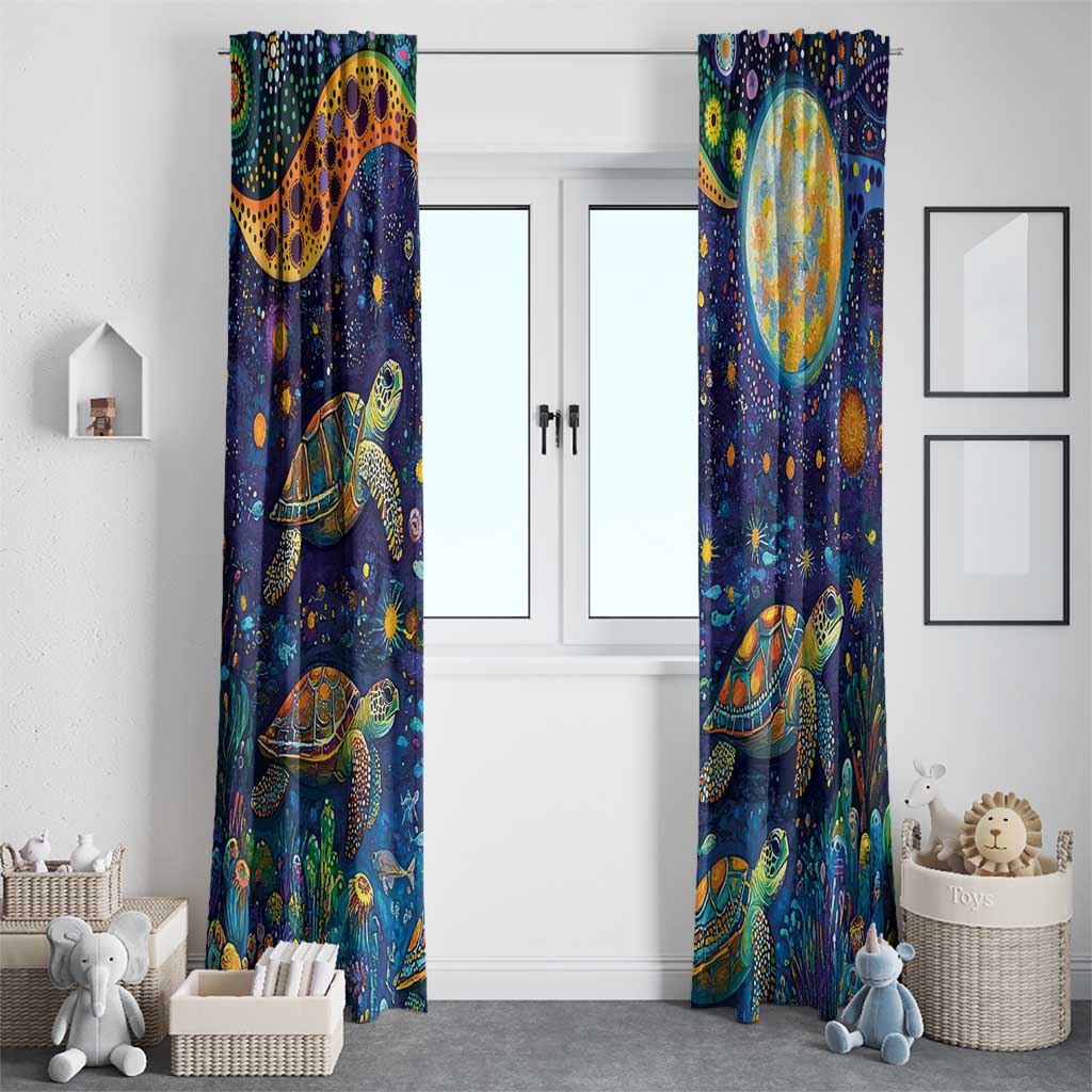 Underwater Turtles Starry Night Sky Window Curtain Aboriginal Dot Painting Full Moon Coral Landscape
