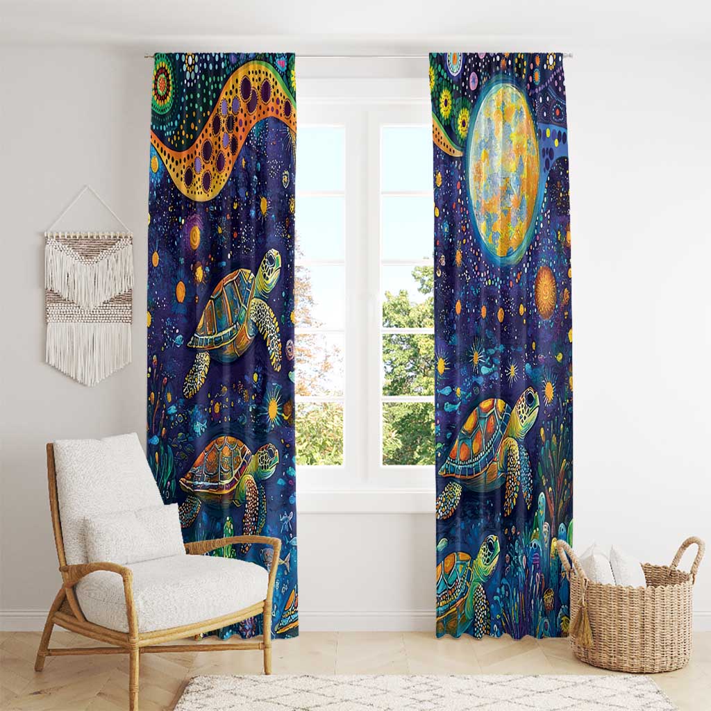 Underwater Turtles Starry Night Sky Window Curtain Aboriginal Dot Painting Full Moon Coral Landscape