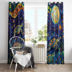 Underwater Turtles Starry Night Sky Window Curtain Aboriginal Dot Painting Full Moon Coral Landscape