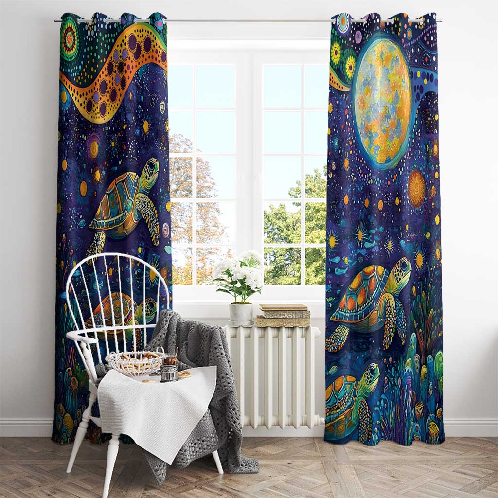 Underwater Turtles Starry Night Sky Window Curtain Aboriginal Dot Painting Full Moon Coral Landscape