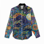 Underwater Turtles Starry Night Sky Women Casual Shirt Aboriginal Dot Painting Full Moon Coral Landscape