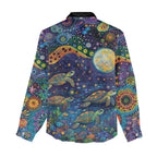 Underwater Turtles Starry Night Sky Women Casual Shirt Aboriginal Dot Painting Full Moon Coral Landscape