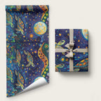 Underwater Turtles Starry Night Sky Wrapping Paper Aboriginal Dot Painting Full Moon Coral Landscape - Aussie Hoodie