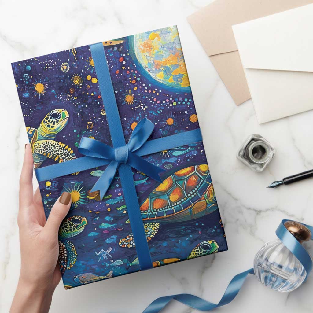 Underwater Turtles Starry Night Sky Wrapping Paper Aboriginal Dot Painting Full Moon Coral Landscape - Aussie Hoodie