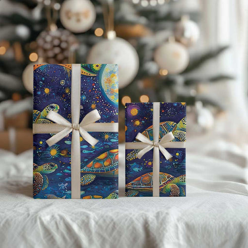 Underwater Turtles Starry Night Sky Wrapping Paper Aboriginal Dot Painting Full Moon Coral Landscape - Aussie Hoodie