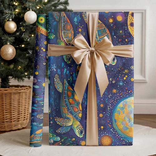 Underwater Turtles Starry Night Sky Wrapping Paper Aboriginal Dot Painting Full Moon Coral Landscape - Aussie Hoodie