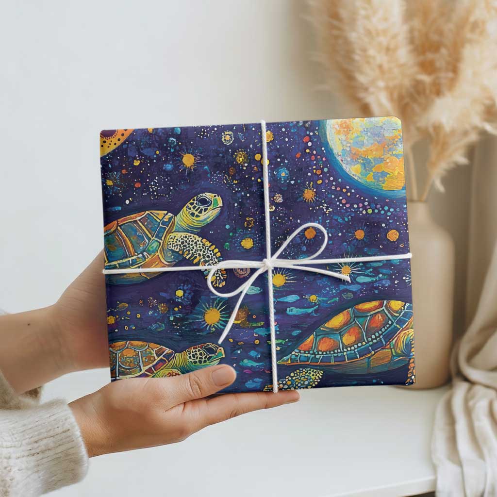 Underwater Turtles Starry Night Sky Wrapping Paper Aboriginal Dot Painting Full Moon Coral Landscape - Aussie Hoodie