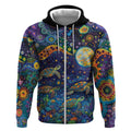 Underwater Turtles Starry Night Sky Zip Hoodie Aboriginal Dot Painting Full Moon Coral Landscape