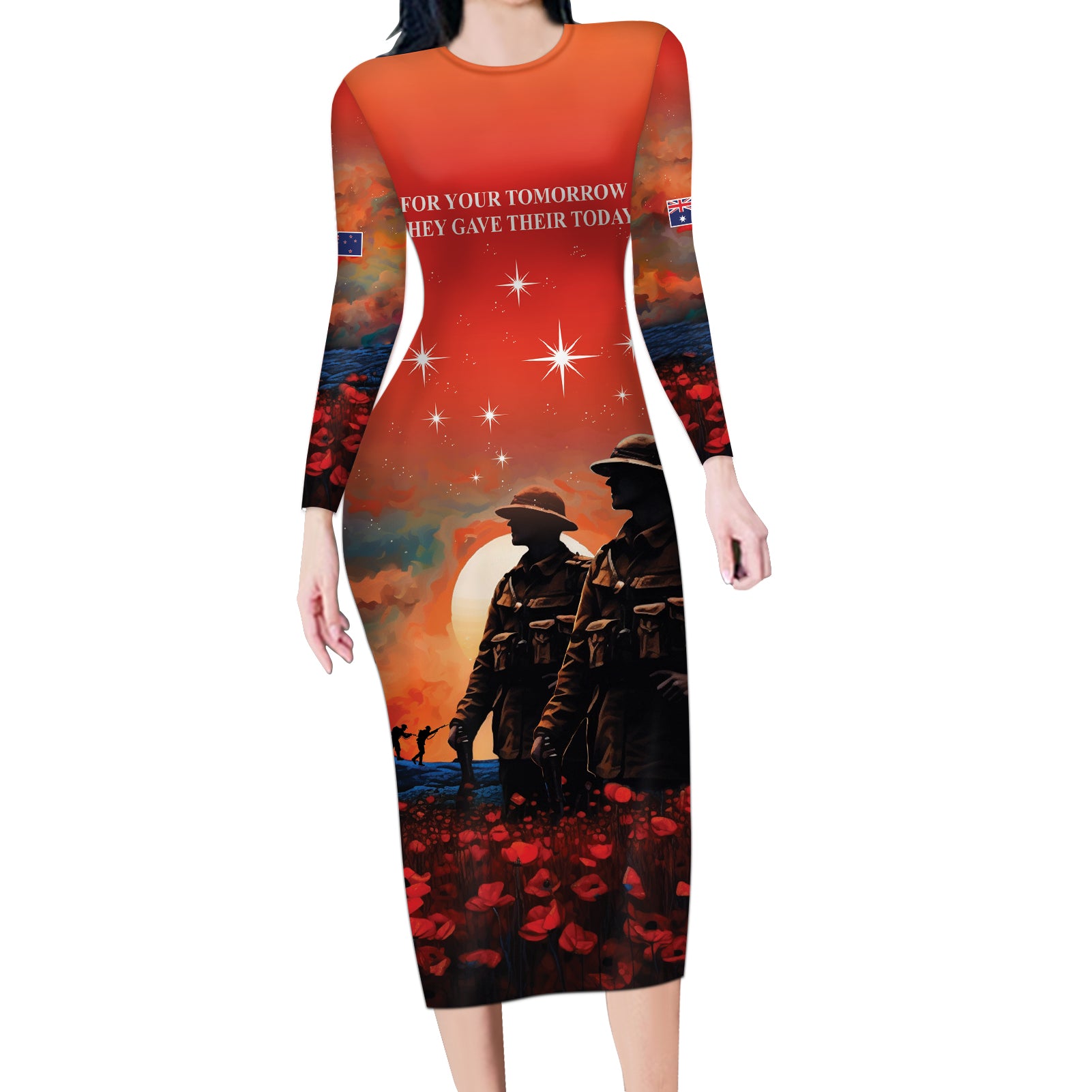 New Zealand ANZAC The Stars of Matariki Long Sleeve Bodycon Dress For Your Tomorrow They Gave Their Today
