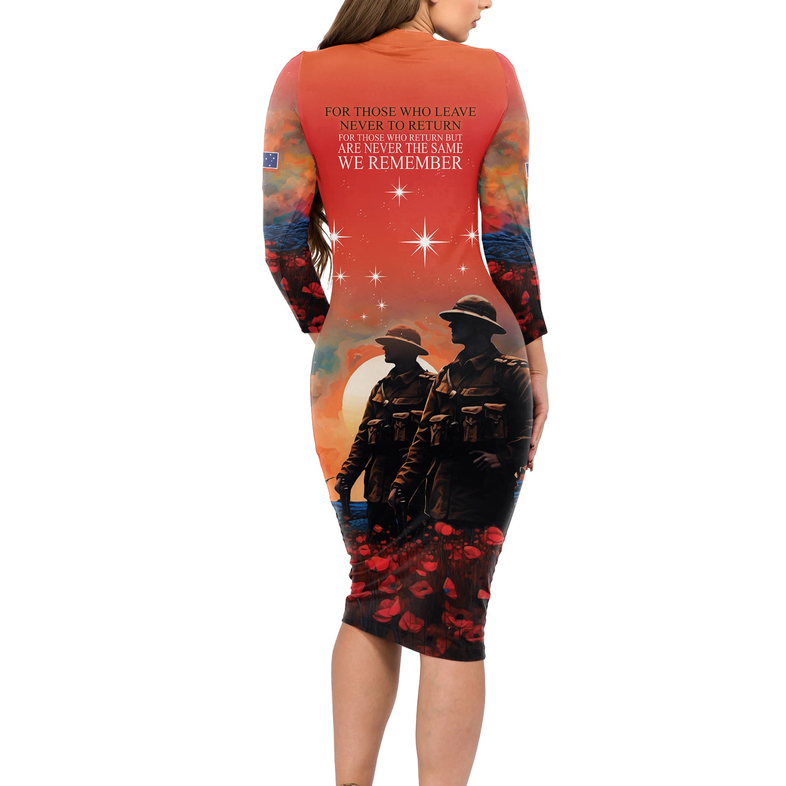 New Zealand ANZAC The Stars of Matariki Long Sleeve Bodycon Dress For Your Tomorrow They Gave Their Today