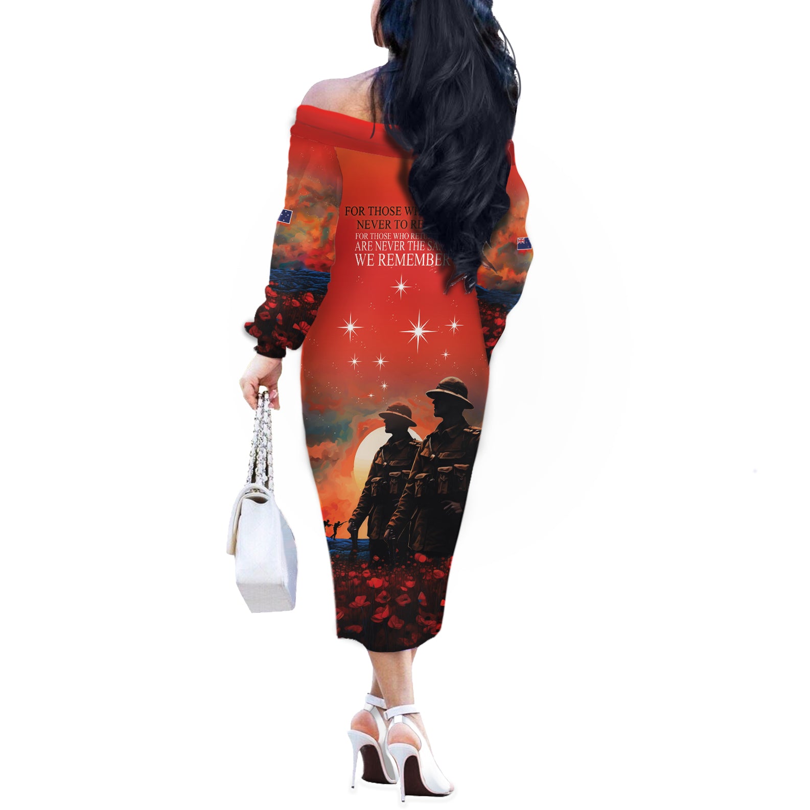 New Zealand ANZAC The Stars of Matariki Off The Shoulder Long Sleeve Dress For Your Tomorrow They Gave Their Today