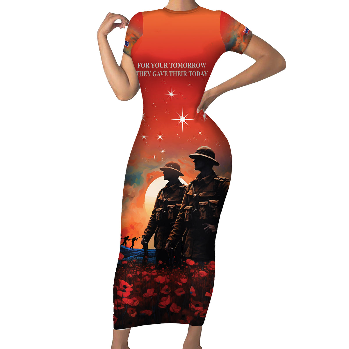 New Zealand ANZAC The Stars of Matariki Short Sleeve Bodycon Dress For Your Tomorrow They Gave Their Today