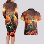 Kangaroo and Kiwi Soldier ANZAC Couples Matching Long Sleeve Bodycon Dress and Hawaiian Shirt The Last War Memorial