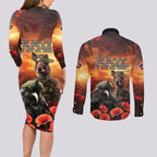 Kangaroo and Kiwi Soldier ANZAC Couples Matching Long Sleeve Bodycon Dress and Long Sleeve Button Shirt The Last War Memorial
