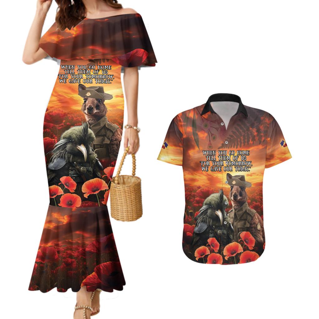 Kangaroo and Kiwi Soldier ANZAC Couples Matching Mermaid Dress and Hawaiian Shirt The Last War Memorial