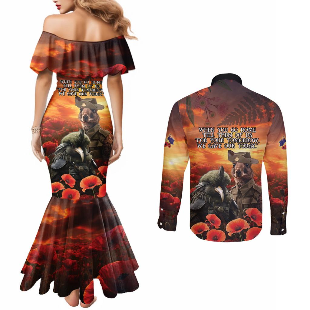 Kangaroo and Kiwi Soldier ANZAC Couples Matching Mermaid Dress and Long Sleeve Button Shirt The Last War Memorial