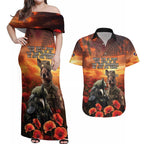 Kangaroo and Kiwi Soldier ANZAC Couples Matching Off Shoulder Maxi Dress and Hawaiian Shirt The Last War Memorial