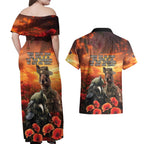 Kangaroo and Kiwi Soldier ANZAC Couples Matching Off Shoulder Maxi Dress and Hawaiian Shirt The Last War Memorial